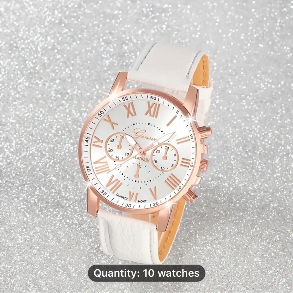 Women's White and Rose Gold Watch
